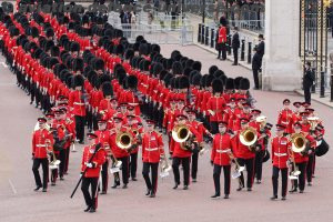 Members of the The Household Division marching down the Mall