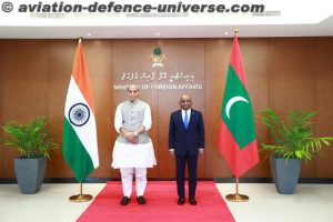 The Union Minister for Defence, Shri Rajnath Singh meeting with Maldivian Minister of Foreign Affairs Mr Abdulla Shahid