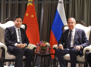 Qin Gang and Sergei Lavrov on the sidelines of the Shanghai Cooperation Organization (SCO) Foreign Ministers' Meeting