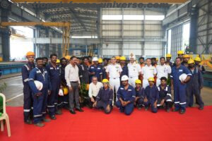 Steel cutting of third fleet support ship for Indian Navy