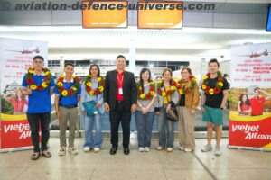 Vietjet's leader welcomes first passengers boarding the maiden flight from Ho Chi Minh City to Nagoya