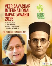 Dr. Shashi Tharoor to Be Conferred with HRDS INDIA’s Veer Savarkar International Impact Award 2025