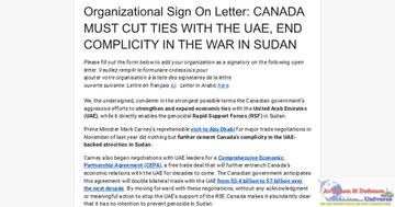 Cross Country Coalition Demands Canada Halt Fast-Tracked Trade Deal With the UAE, Impose Arms Embargo To End Canadian Complicity in Sudan Atrocities